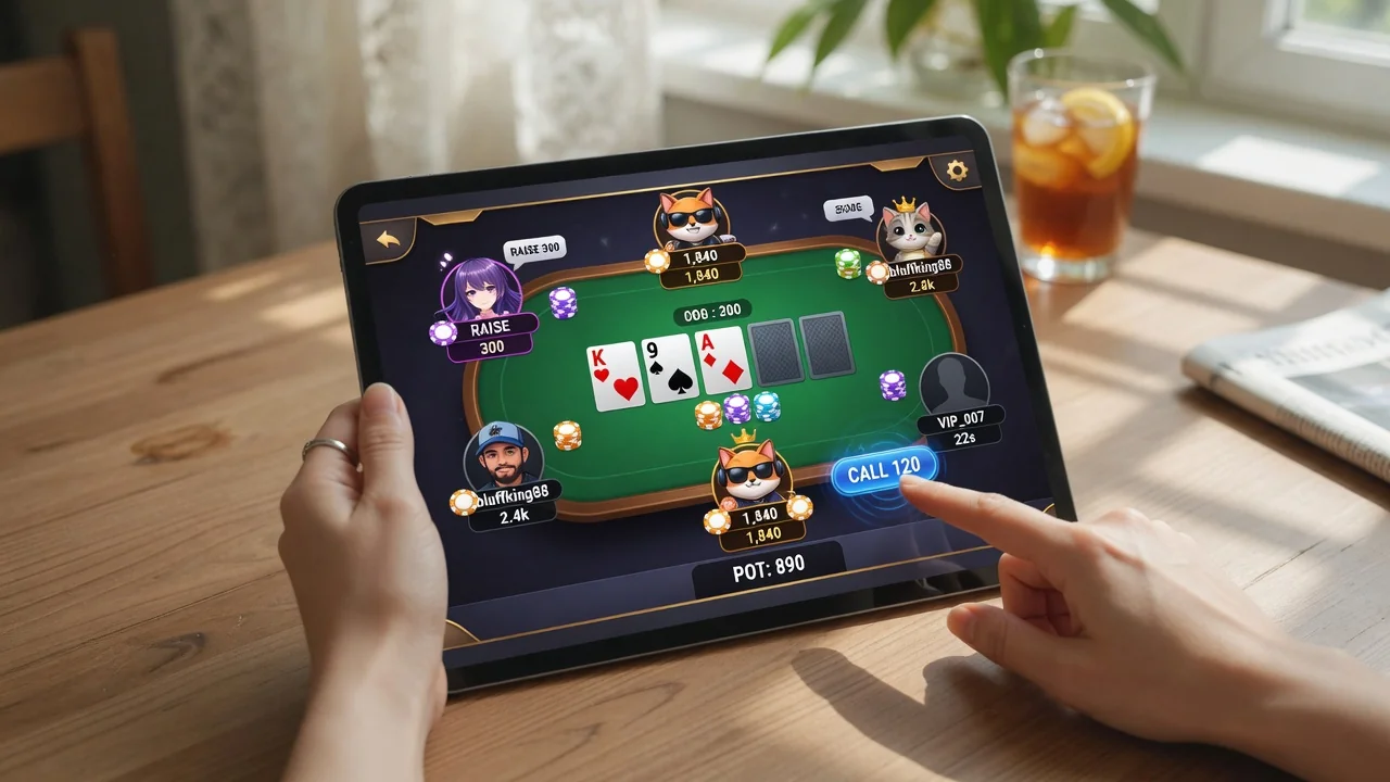Vista interactiva de una mesa de poker online