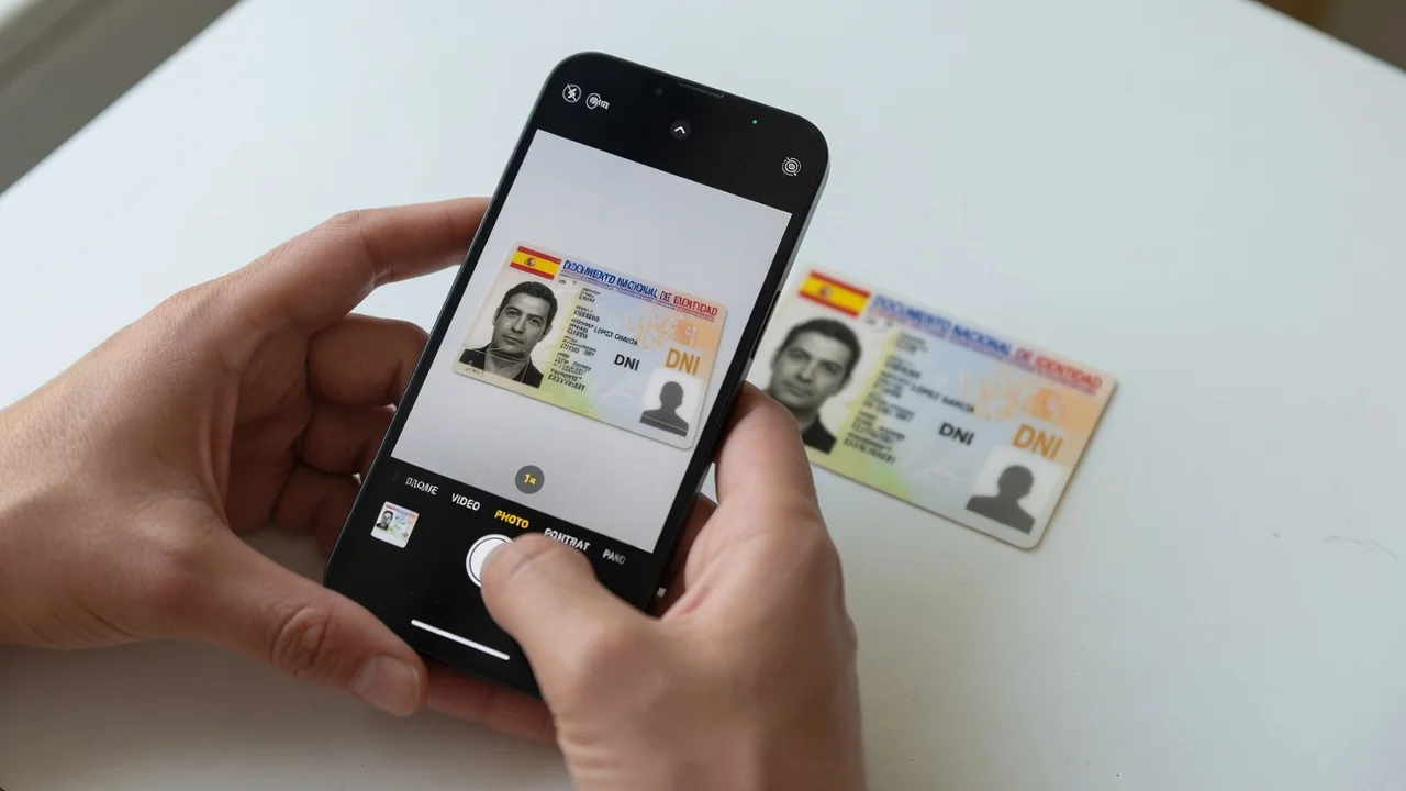 Persona fotografiando su documento con teléfono móvil