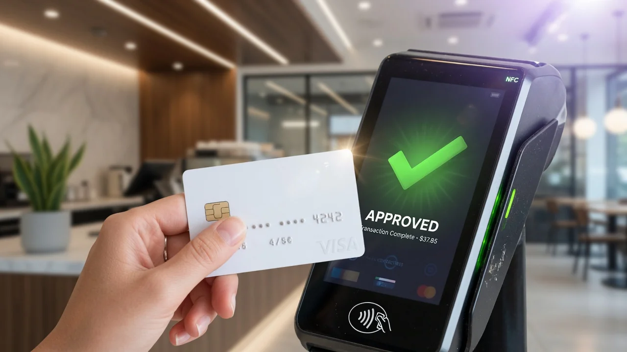 Terminal aprobando una transacción con tarjeta