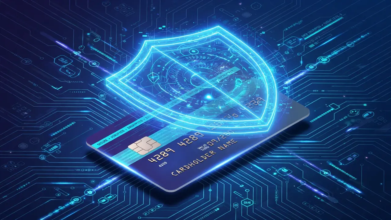 Escudo de seguridad sobre tarjeta bancaria